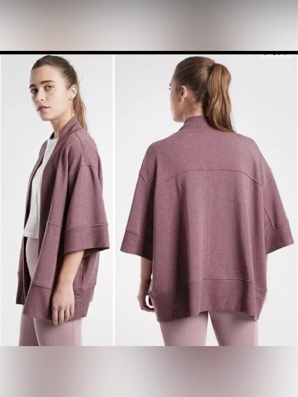 Athleta Lotus Wrap Cardigan Kimono Open Front Mauve Purple Oversized XXS/XS